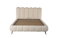 Cadre de lit moderne de luxe rembourré en bouclette, capitonné verticalement, en polaire Teddy, avec sommier à lattes pour mobilier de chambre