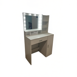 Coiffeuse avec miroir LED et meuble de rangement pour chambre à coucher, design moderne, construction en panneaux de bois - Product Image 1