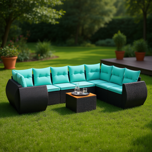 Ensemble de canapés de jardin en polyrotin noir avec coussins, 10 pièces, mobilier d'extérieur au design contemporain - Product Image 2