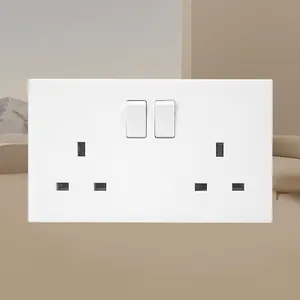 High Quality 13Amp AC Electrical 13A 3 Pin UK BS British Standard 2 Way Flat Double Wall Socket