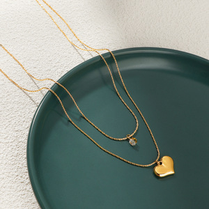 สร้อยคอจี้รูปหัวใจสองชั้น Zhongzhe Trendy ประดับเพชรซิร์คอน  ชุบทอง 18k  วัสดุสแตนเลสสตีล สำหรับผู้หญิง - Product Image 2