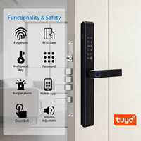 Serrure de porte intelligente Tuya WIFI en alliage d'aluminium CNC pour bois et acier avec empreinte digitale, mot de passe, cloud et carte mémoire pour la maison/le bureau