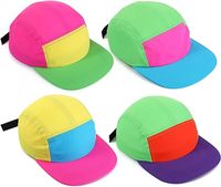 Casquette de baseball néon 5 panneaux en gros, style rétro années 80-90, en nylon réglable, sportive, tropicale, respirante et imperméable pour femmes, hommes et adultes