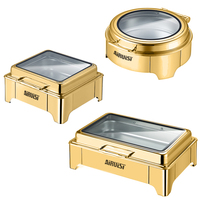AIRUISI Chauffe-plats pour buffet en acier inoxydable de luxe Chauffe-plats électrique Équipement de restauration Finition dorée
