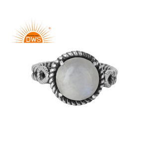 Impresionante Anillo Redondo de Piedra Lunar Arcoíris, Joyería de Piedras Preciosas, Fabricante de Joyería, Anillo Antiguo Hecho a Mano en Plata 925 Oxidada - Product Image 1