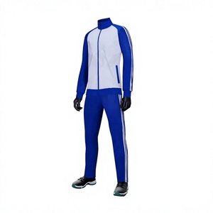Ensemble de survêtement bleu et blanc pour homme, coupe régulière, respirant, en mélange de coton tricoté, à capuche, séchage rapide, pour entraînement athlétique urbain - Product Image 1
