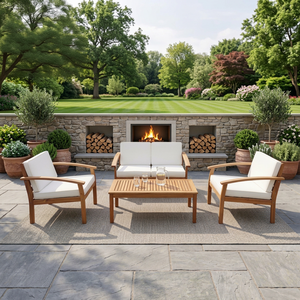 Contemporary Outdoor Wood <b>Sofa</b> Set with White Cushions for Garden Patio Furniture - Product Image 1