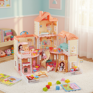Nouvelle maison de poupée de simulation avec 3 poupées de 4,5 pouces - Product Image 5