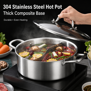 Stainless Steel <b>Soup</b> <b>Pot</b> With Glass Lid Double Handle Induction Compatible SUS 304 Minimalist Design - Product Image 2
