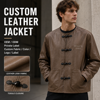 Veste sans col pour homme en similicuir avec fermeture à boutons, poches plaquées, manches longues, style décontracté pour tous les jours, marque privée