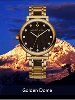 Montre unisexe Magic Vein Venture Collection, dôme doré, bois de noyer, finition dorée, cadran de 40 mm, cristal Ronda, tendance pour homme
