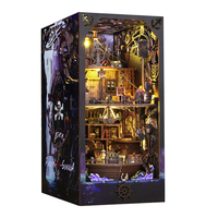 Cabane Pirate en Bois, Jouets en Bois, Puzzle 3D, Coin Livre DIY, Kit Maison Miniature DIY avec Lumière LED, Décoration de Serre-Livres