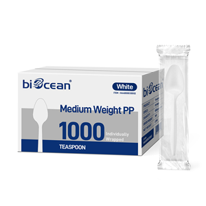 [1,000 ชิ้น] ช้อนชาพลาสติก PP น้ำหนักปานกลาง ห่อแยก สีขาว - Product Image 1