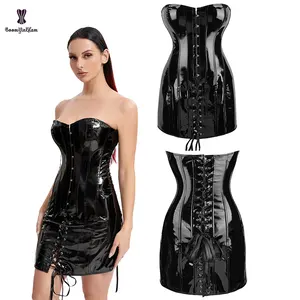 Costume Sexy da donna in PVC in finta pelle da donna in lattice tuta Catsuit Lingerie erotica Plus Size Clubwear Dress Allure