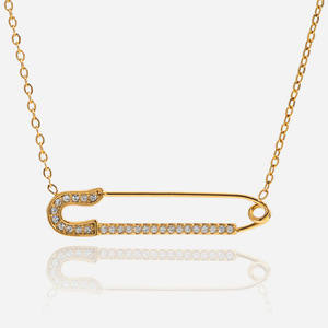 Collier en forme de trombone en diamant plaqué or 18 carats, taille brillant ronde, unisexe, pour usage quotidien, design géométrique JDN0306080 - Product Image 1