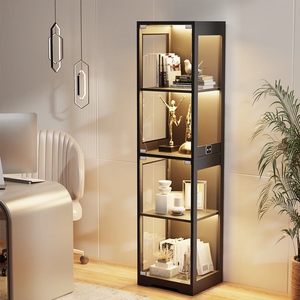 Vitrine Moderne à 4 Niveaux avec Éclairage <span class=keywords><strong>LED</strong></span> 3 Couleurs pour Objets de Collection, Meuble de Rangement Autoportant en Verre pour Présentation - Product Image 1