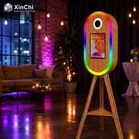 Photomaton ovale en bois pour iPad, caméra HD, imprimante DNP, tout-en-un, 4 modes d'éclairage, installation rapide, station de selfie
