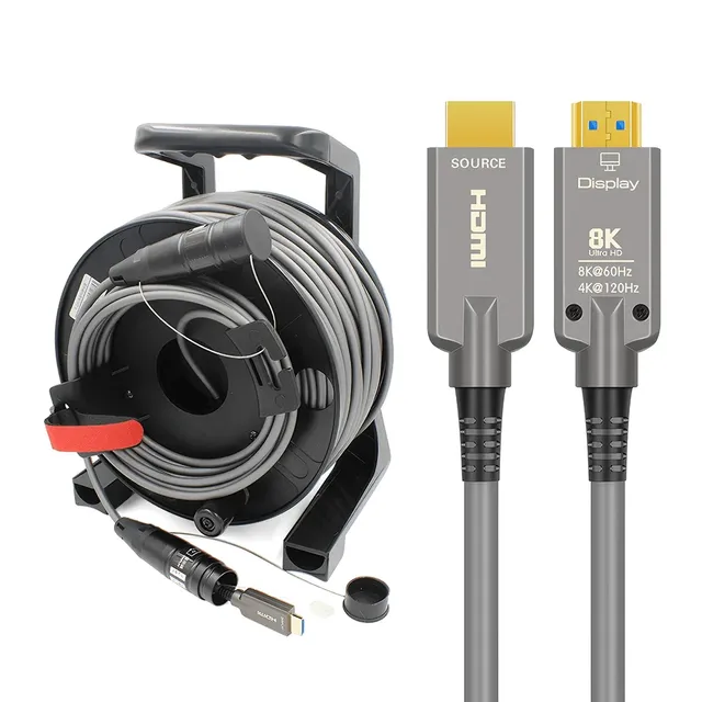 8K Detachable Pure Fiber Optic Armored H-D-M-I 2.1 Cable With Drum for HDTV