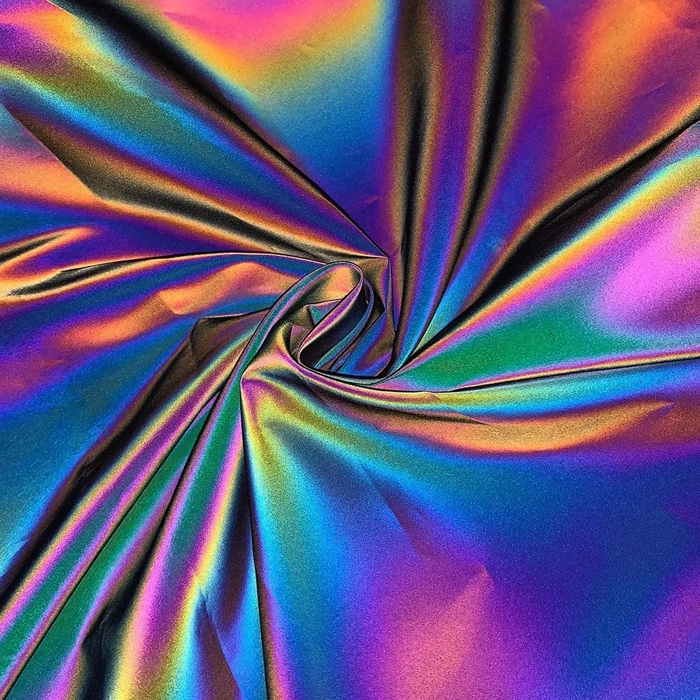 Reflektif Iridescence warna-warni ruang kulit PU kain malam reflektif efek pelangi