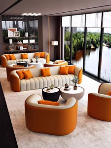 Set di Divano Componibile in Tessuto Moderno di Lusso <span class=keywords><strong>e</strong></span> Tavolino da Caffè per Reception Aziendale, Hall di Hotel, Riunioni <span class=keywords><strong>e</strong></span> Trattative in Ufficio - Product Image 3
