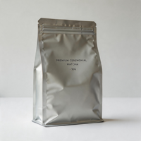 Sachet refermable personnalisé en argent mat avec fermeture éclair pour poudre de matcha cérémonielle, emballage de thé, présentoir de vente au détail