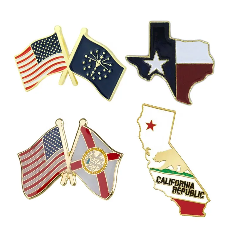 Atacado Barato Estado Personalizado Em Forma De Emblema Esmalte De Metal Flórida Califórnia Texas E Alasca Países Bandeira Americana Lapela Pinos