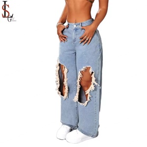 Nuevos Jeans Ajustados y Sexys para Mujer, Jeans Desgastados Ligeros, Jeans Anchos de Pierna Recta, Jeans Azules Holgados para Mujer - Product Image 2