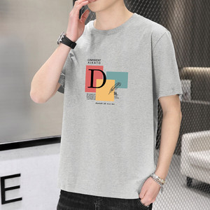 T-shirt d'été à manches courtes en pur coton 220g pour hommes et femmes, haut d'étudiant décontracté à manches mi-longues à la mode, surdimensionné B - Product Image 2