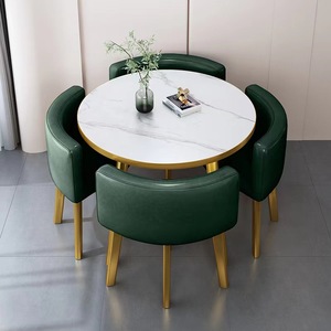 Set di Tavolo da Pranzo Rotondo Moderno <span class=keywords><strong>e</strong></span> Sedie per 4 Persone, <span class=keywords><strong>Arredamento</strong></span> per Soggiorno <span class=keywords><strong>e</strong></span> Sala da Pranzo - Product Image 4