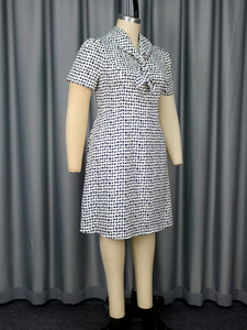 AOMEI Robe ligne à manches courtes <span class=keywords><strong>et</strong></span> col noué Robe d'été blanche <span class=keywords><strong>simple</strong></span> imprimée pour université Robes décontractées - Product Image 5