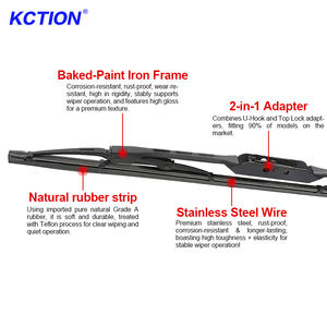 Essuie-glaces universels Kction Auto Parts, nouveau design, cadre métallique, caoutchouc naturel, fixation en U, verrouillage supérieur, pour 99 % des véhicules, essuie-glaces en acier - Product Image 2