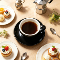 Ensemble de tasses à café et soucoupes en céramique Baishida, noir classique, 250 ml, écologique, pour café, espresso, latte, boissons américaines, idéal pour un cadeau
