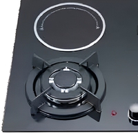 Table de cuisson hybride encastrable 4 feux avec 3 brûleurs à gaz et 1 zone à induction en verre noir