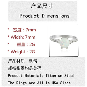 Stainless Steel Opal <b>Ring</b> With <b>Diamond</b> Accents Women's Jewelry Gift Round Shape Geometric Design 210112 - Product Image 2