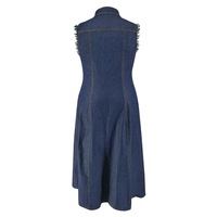 Robe longue en jean élégante pour femme grande taille, sans manches, boutonnée, col rabattu, coupe trapèze, style chemise