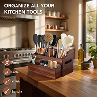 Organisateur d'ustensiles de cuisine en bois durable et écoresponsable à quatre niveaux avec base en diatomite et séparateurs amovibles pour support mural