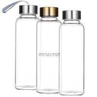 Bouteille en verre borosilicate transparent de luxe avec bouchon en bois d'acacia 500 ml/18 oz pour filles et enfants, pour boire de l'eau, du jus, des boissons