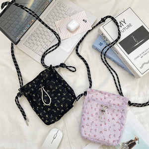 Bolsa para Telefone com Estampa <span class=keywords><strong>Floral</strong></span>, Mini Bolsa de Lona Multifuncional com Cordão, Bolsa de Ombro Casual Versátil - Product Image 3