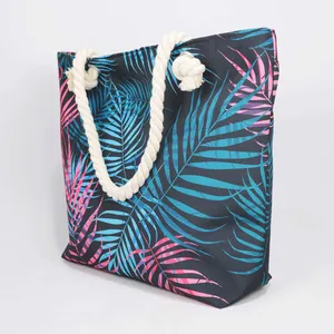 2024 Summer New Design Tropical Custom Printed Canvas Women Large Handbags Shoulder Beach Tote Bag