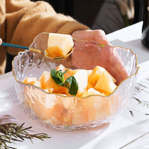 Decoración del hogar, adornos modernos, cuenco de cristal con borde dorado, ensaladera de frutas en relieve - Product Image 4