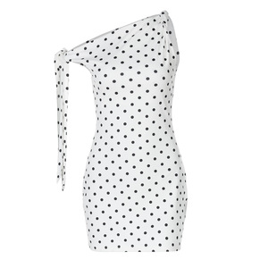 Ropa de mujer Primavera/Verano Nueva moda Sexy Polka Dot Impreso Hombro Lace up Slim Fit Hip Bag Dress - Product Image 5