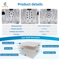 Bain à remous extérieur en acrylique de haute qualité pour 7 personnes avec 100 jets, système Balboa intelligent à température constante, jacuzzi, spa