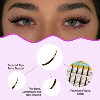 Faux cils bruns à base pointue, bande complète, pour application DIY, recourbés, 10 12 14 16 18 mm, 200 grappes