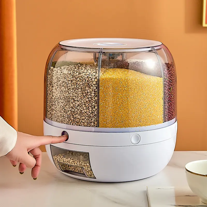 360 डिग्री घूर्णन रसोई प्लास्टिक खाद्य भंडारण कंटेनर सील चावल मशीन