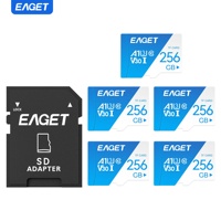 Kartu TF EAGET T1C-3 5-Pack dengan Adaptor SD Grosir Kartu TF A1 U3 V30 Class10 untuk GPS/ Keamanan SD / Memori Smartphone Kartu TF