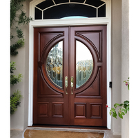 Porte d'entrée principale en verre personnalisé double porte en bois design entrée extérieure portes en bois massif de teck en verre