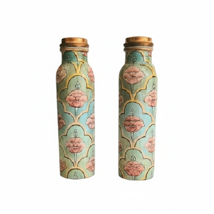 Super vente 100% bouteille d'eau en cuivre pur Floral conçu avec un couvercle en émail élevé cadeaux d'affaires sains - Product Image 1