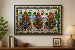 Obra de arte hecha a mano, pintura tradicional Pattachitra que representa la Jagannath Rath Yatra, para colgar en la sala de estar. - Product Image 1