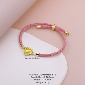 Tùy Chỉnh Phụ Nữ Thời Trang Đồ Trang Sức Có Thể Điều Chỉnh Vòng Đeo Tay Mạ Vàng Đầy Màu Sắc CZ Pha Lê Trái Tim Màu Đỏ Đen Chuỗi Dây Vòng Đeo Tay Bán Buôn - Product Image 6