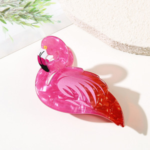 Pince à cheveux en acrylique imprimé flamant rose, couleur bonbon, motif animal, pour filles - Product Image 2
